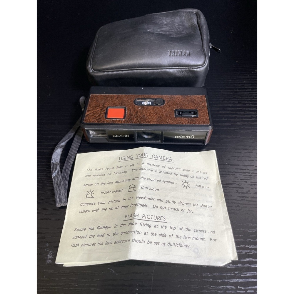 Vintage Sears Tele 110 Camera w/ Case & Instructions Taiwan Untested 110 Film